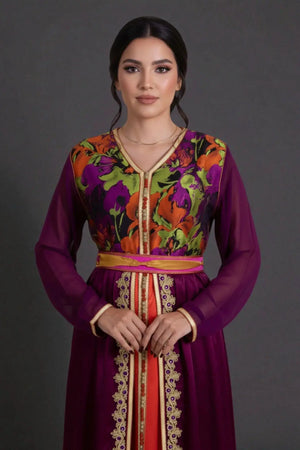 caftan marocain violet et orange leger et soyeux