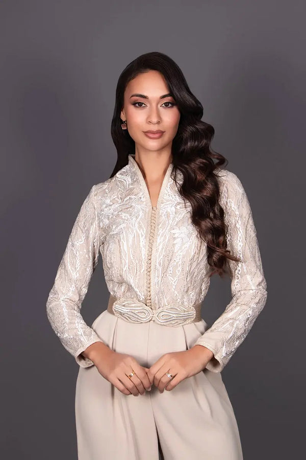 Moroccan kaftan jumpsuit for a wedding, civil ceremony, or engagement