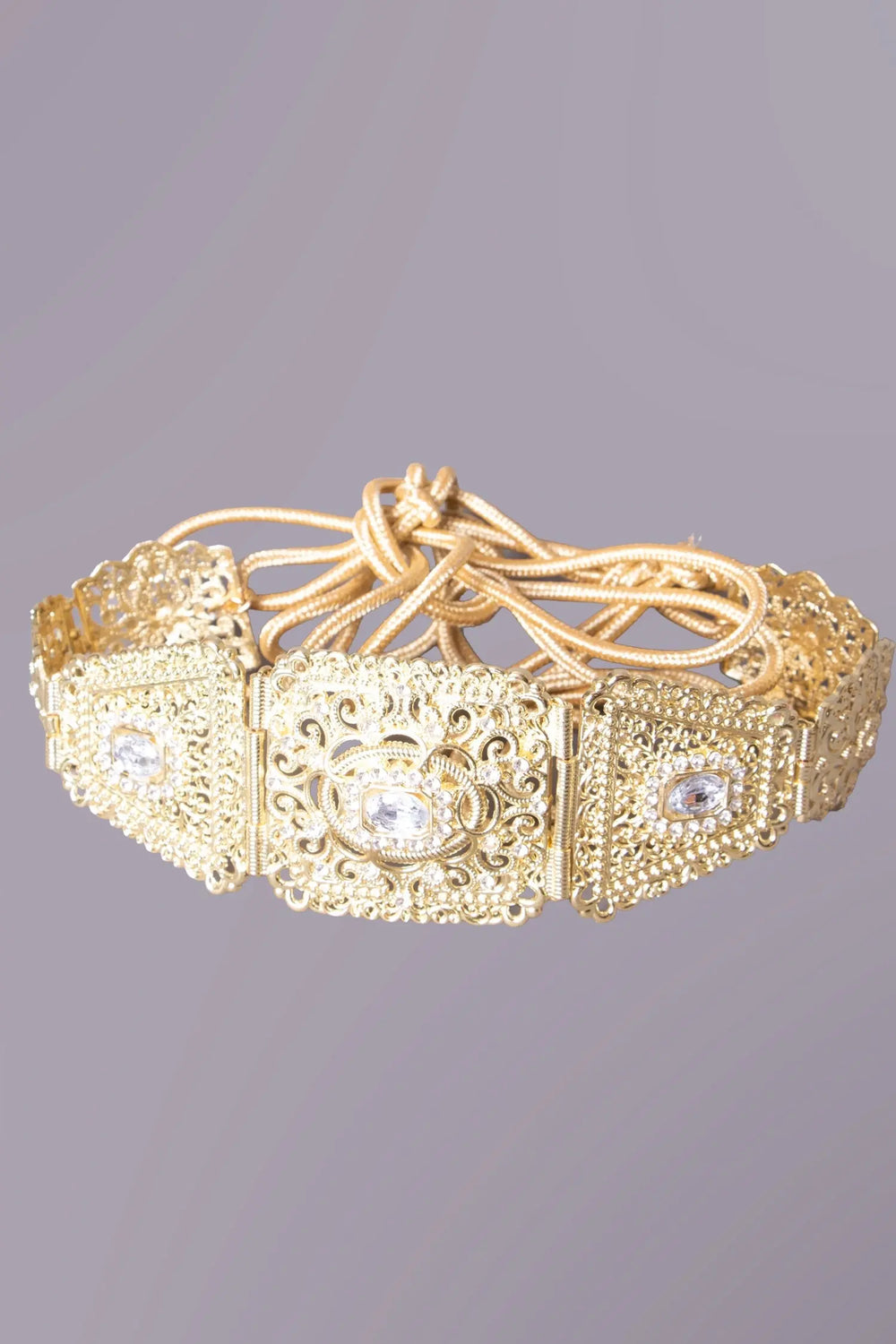 Ceinture dorée MODE & CAFTAN pour caftan avec détails ciselés, ornements en strass et cordons ajustables