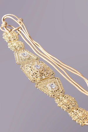 Ceinture dorée MODE & CAFTAN pour caftan avec détails ciselés, ornements en strass et cordons ajustables