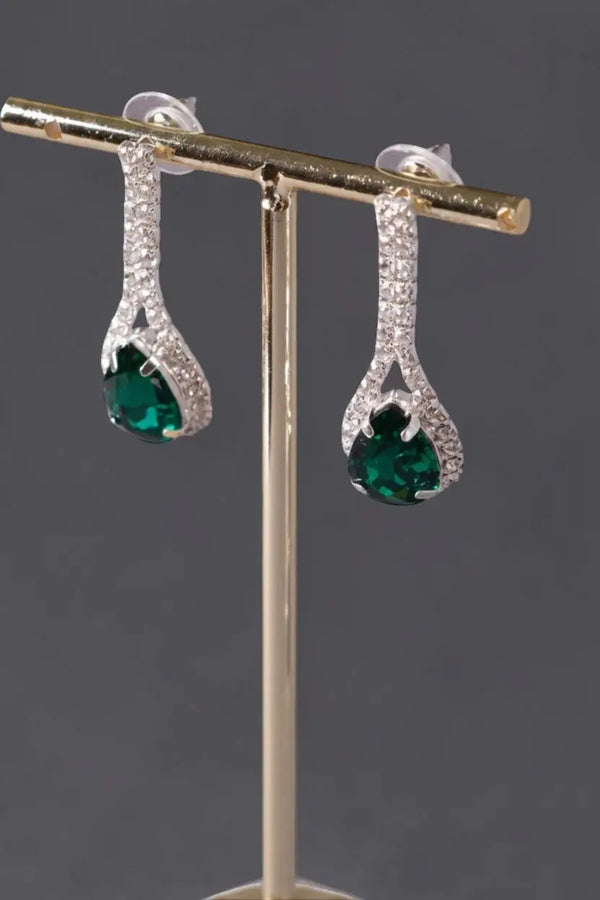 parure soirée boucles d'oreille vert emeraude et argent 