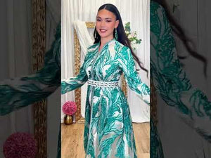 Caftan Balqis, caftan van kant en satijn duchesse