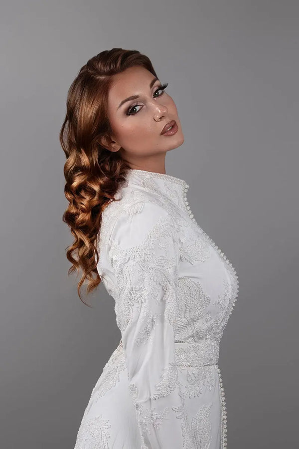 robe caftan en dentelle haute qualité pour femme modeste 