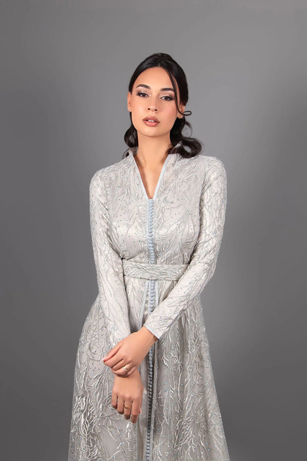 robe caftan femme en dentelle grise 
