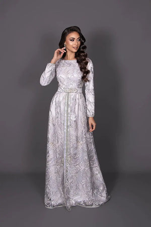 Vestido musulmán de encaje de manga larga para boda musulmana