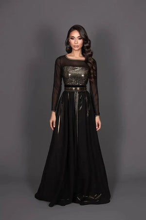 robe caftan moderne noire et or, style soirée magnifique pour mariage mixte 