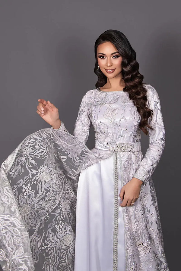 Vestido caftán modesto para mujer con velo