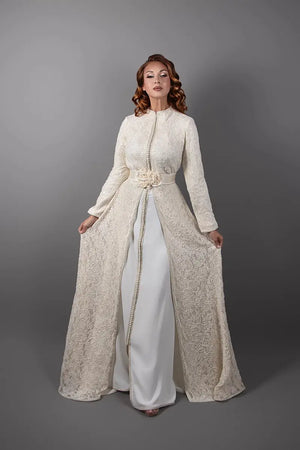 vestido caftán musulmán de encaje refinado para boda y ceremonia