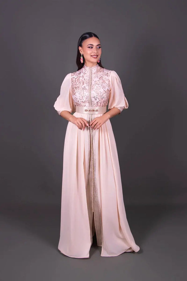 robe orientale avec col officier et manches tulipes 