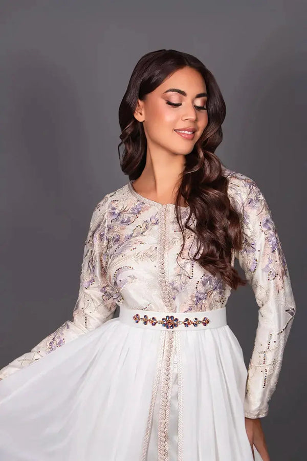Robe orientale marocaine avec triple matières pour mariage, fêtes