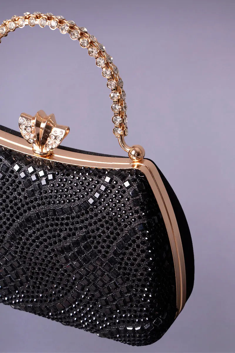 bolso de noche rígido negro y dorado para caftán marroquí negro