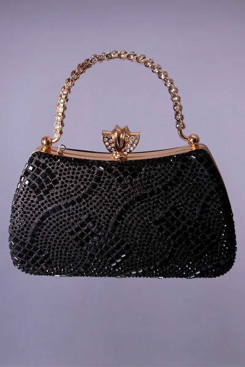 sac de soirée rigide noire et or pour caftan marocain noir