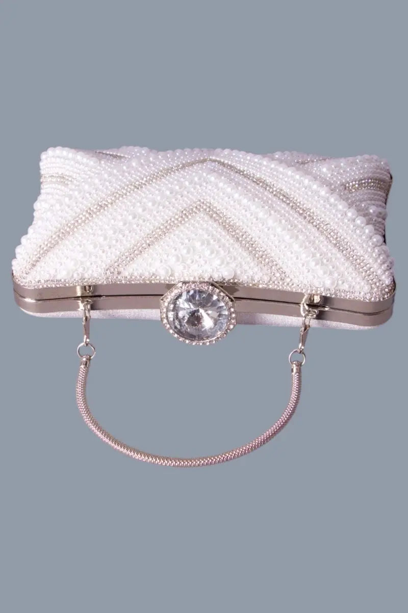 Bolso de noche para mujer con perlas y plateado MODE & CAFTAN